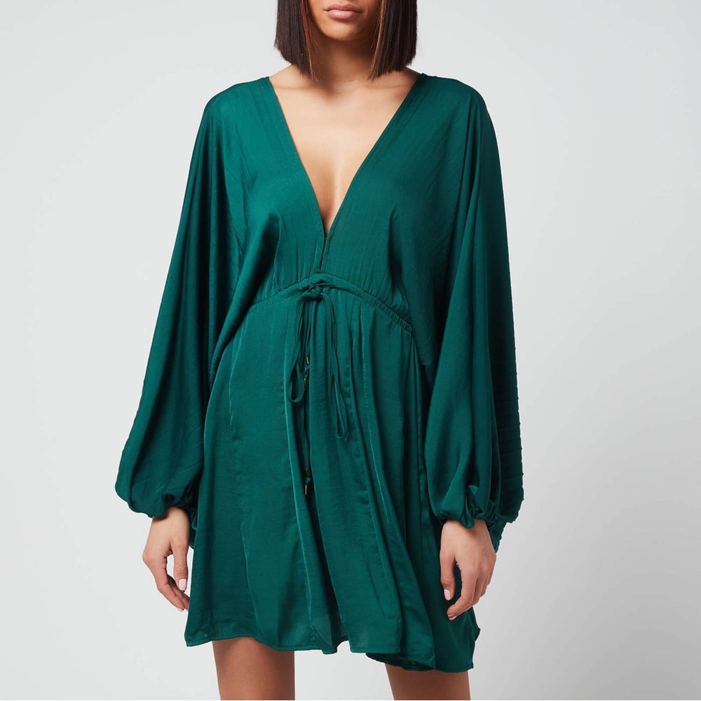 NWT Free People Arzel Palm Leaf Green Mini Tie Waist Dress Size XS